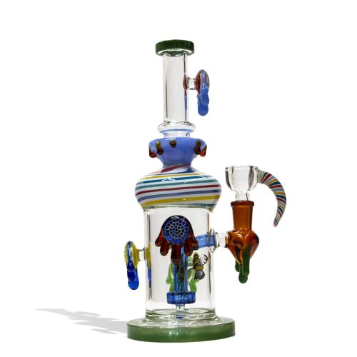 Green 10 Inch Dab Rig With Multi Designed Pearls Front View on White Background