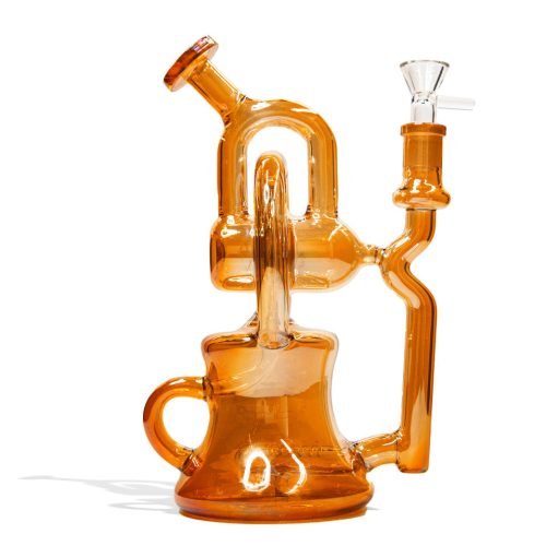 Plated Orange 10 Inch Glass Recycler Water Pipe With Plated Finish on White Background