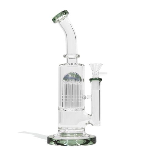 Lake Green 10 Inch Waterpipe with 8 Arm Perc and Bent Mouthpiece on white background