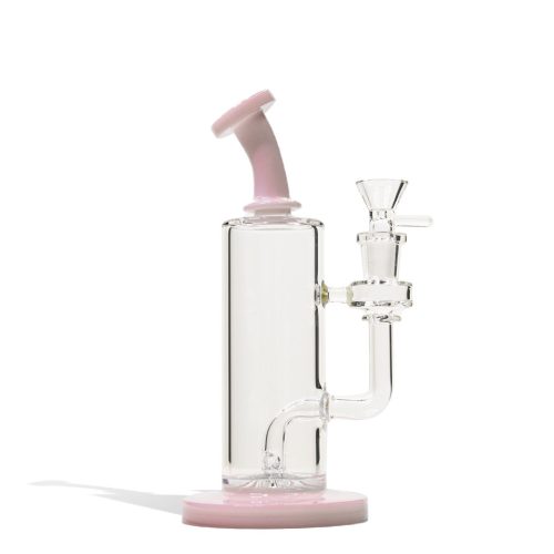 Pink 8 Inch Mini Rig with Colored Mouthpiece and Base on white background