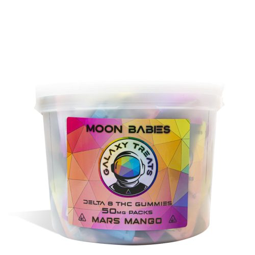 Mars Mango Galaxy Treats 50mg D8 CBD Gummies 100pk on white background