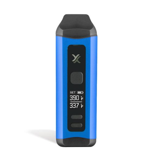 Blue Front View Exxus Vape Mini Plus Vaporizer on white background