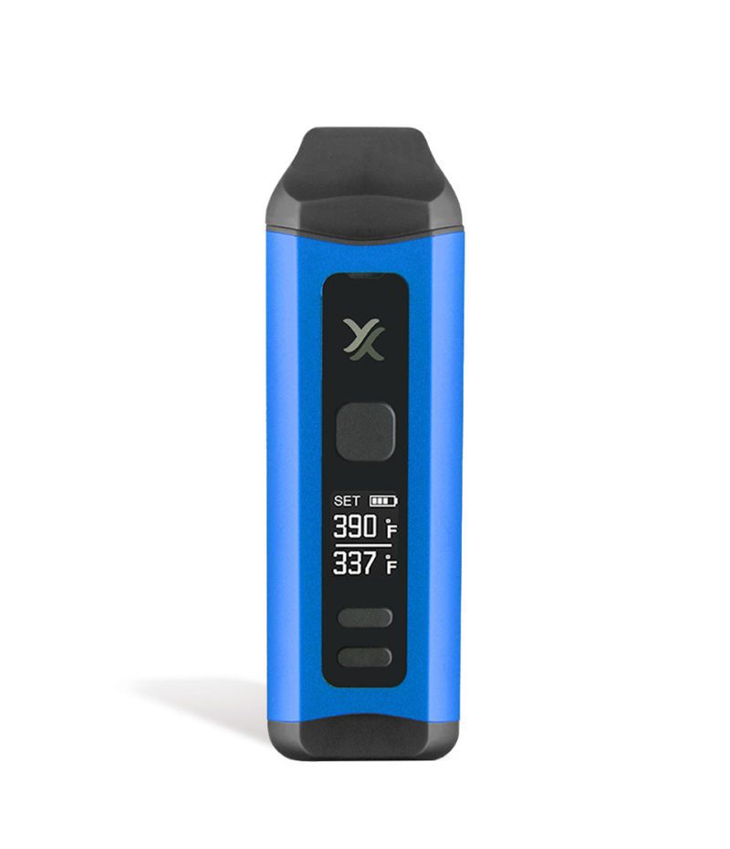 Blue Front View Exxus Vape Mini Plus Vaporizer on white background