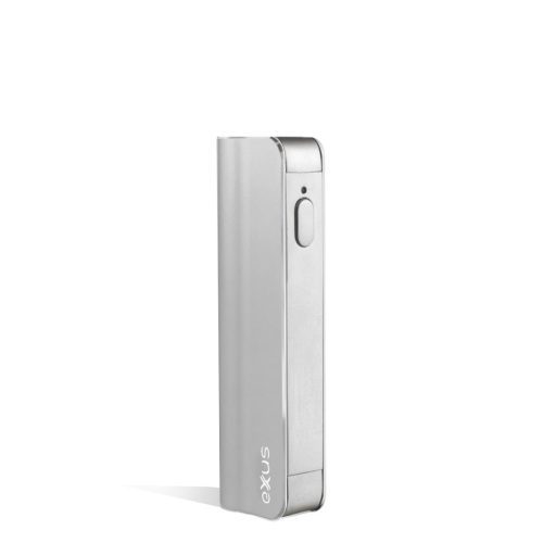 Silver angle Exxus Vape Snap VV Cartridge Vaporizer on white studio background